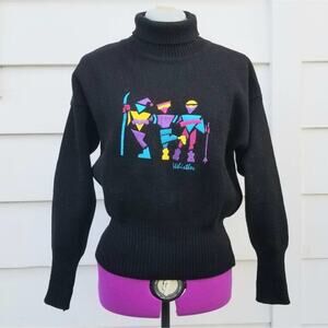 Vintage Capello 1980s Winter Sport Novelty Turtleneck Sweater
